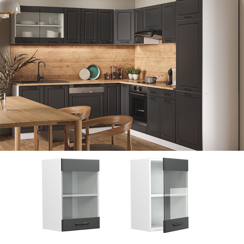 Vicco H&auml;ngeglasschrank K&uuml;chenschrank K&uuml;chenzeile Landhaus R-Line 40 cm Wei&szlig;-Anthrazit 