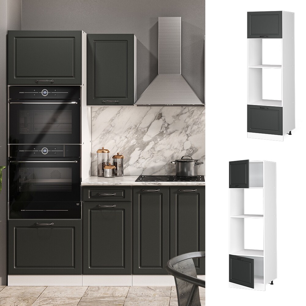 Vicco Mikrowellenumbauschrank K&uuml;chenschrank K&uuml;chenzeile Landhaus R-Line 60 cm Wei&szlig;-Anthrazit 