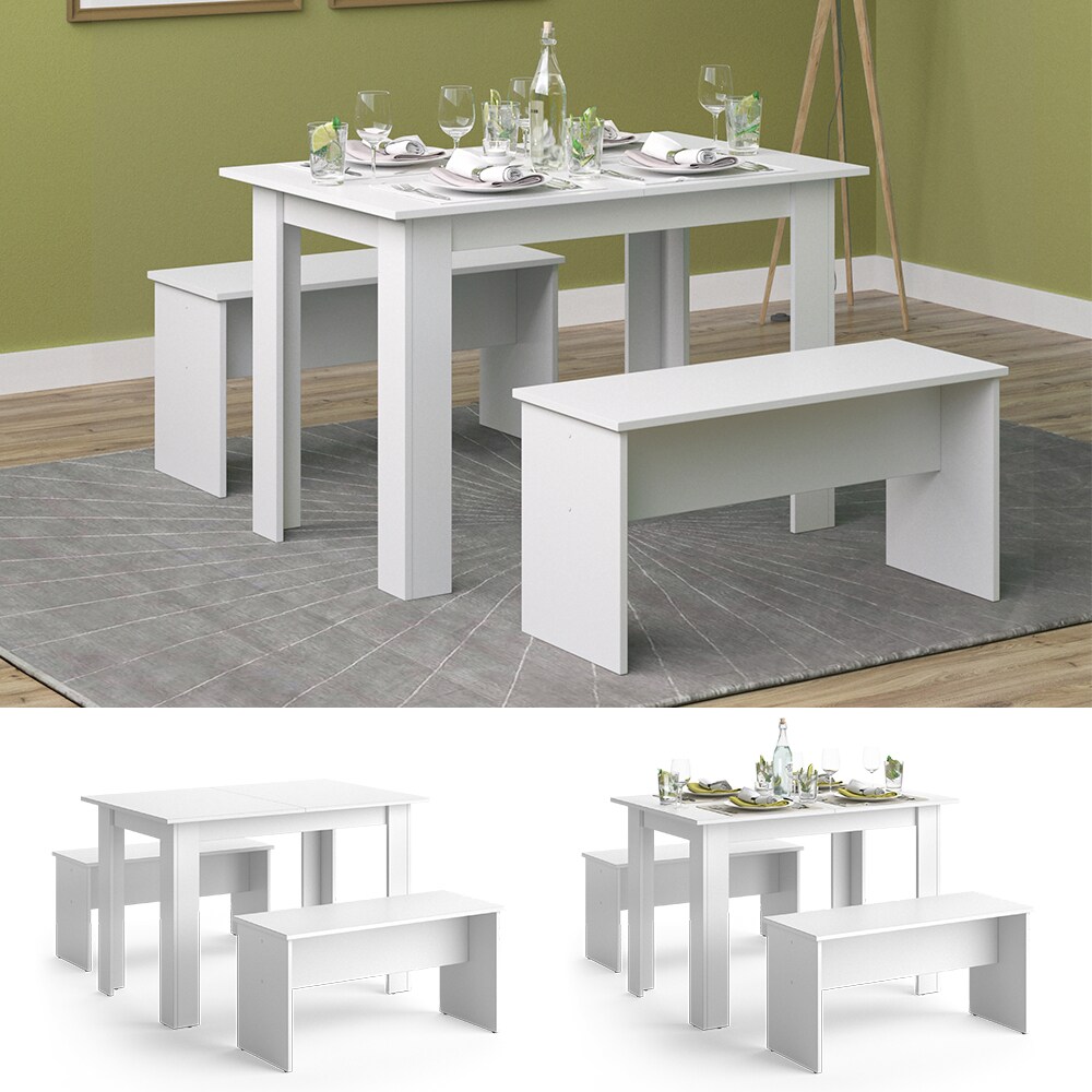 Vicco Tischgruppe Sitzgruppe Esszimmer Sentio Esstisch Sitzbank Wei&szlig; 110 cm 