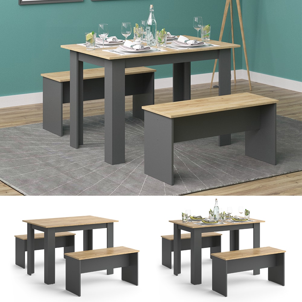 Vicco Tischgruppe Sitzgruppe Esszimmer Sentio Esstisch Anthrazit Eiche 110 cm 