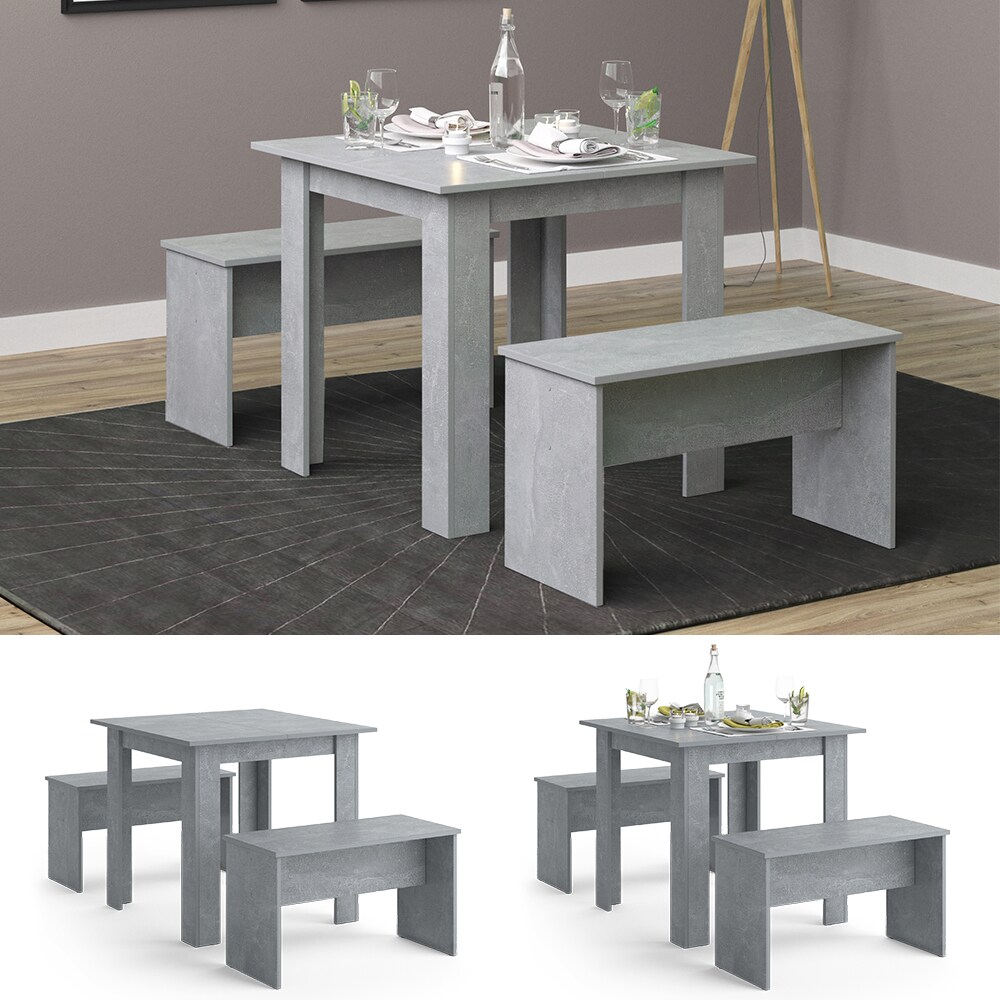 Vicco Tischgruppe Sitzgruppe Esszimmer Sentio Esstisch Sitzbank Beton 80 cm 