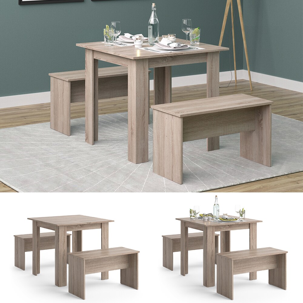 Vicco Tischgruppe Sitzgruppe Esszimmer Sentio Esstisch Sitzbank Sonoma 80 cm 