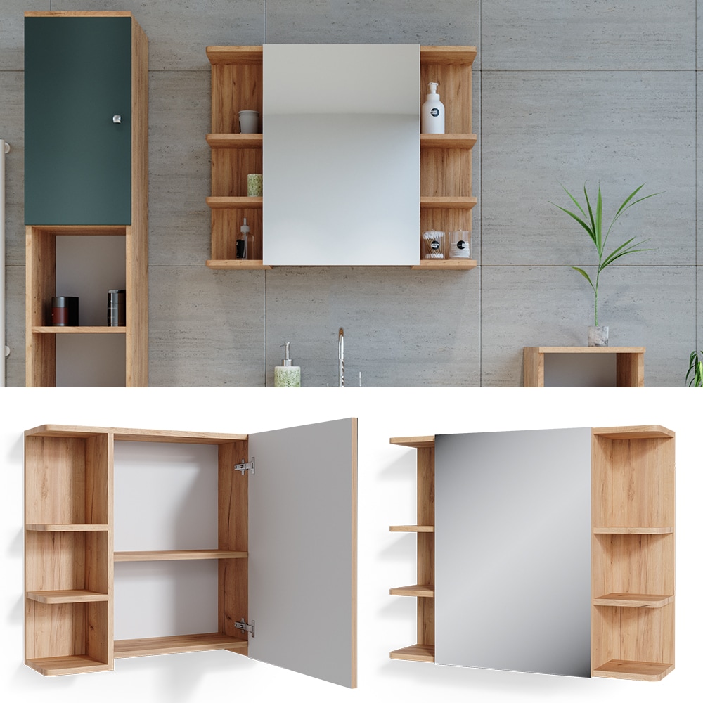 Vicco Spiegelschrank Badspiegel Wandspiegel Fynn Eiche Gr&uuml;n Spiegel Badm&ouml;bel 