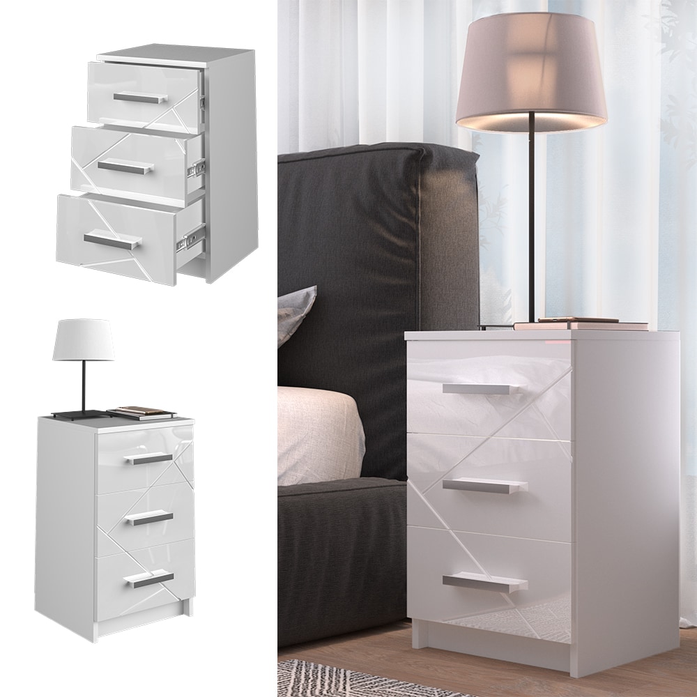 Vicco Nachtkommode Nachttisch Nachtschrank Irma Wei&szlig; 2er Set Schublade Ablage 