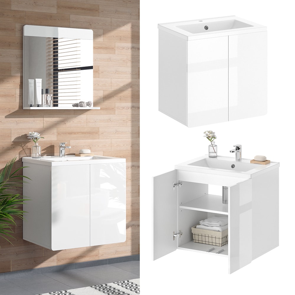 Vicco Badm&ouml;belset Waschtischunterschrank Waschbecken Izan Wei&szlig; Badm&ouml;bel HGL 