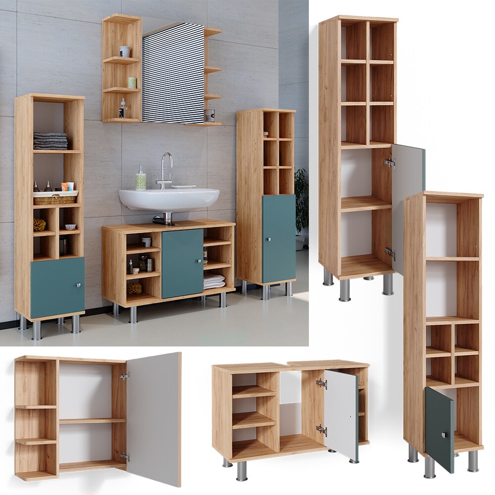 Vicco Badm&ouml;belset Waschtischunter 80 cm Spiegelschrank Midischrank T&uuml;r Fynn 