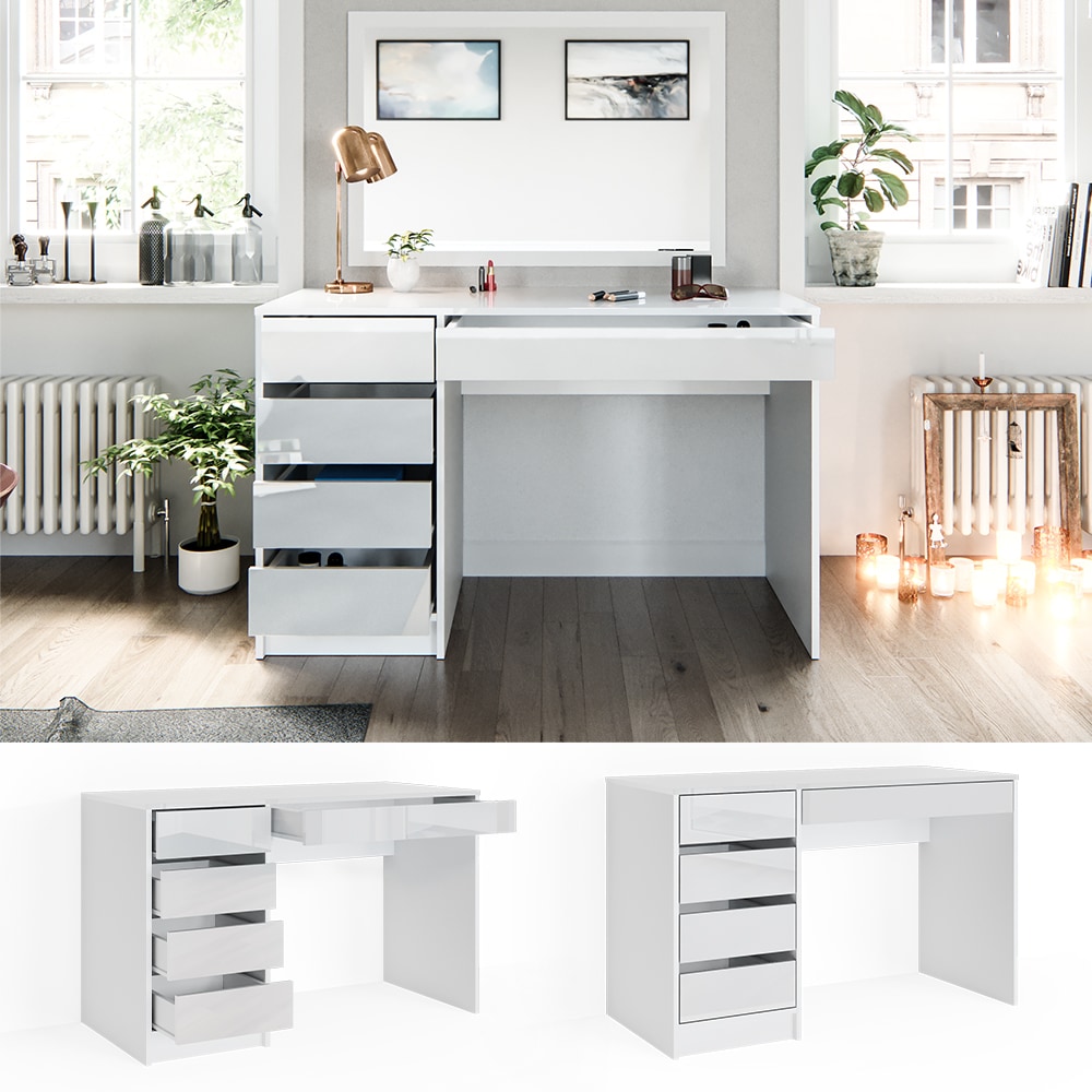 Vicco Schminktisch Frisiertisch Frisierkommode Sherry Wei&szlig; Hochglanz 120 x 75 cm modern Kosmetiktisch Make-Up-Tisch Schlafzimmerkommode 