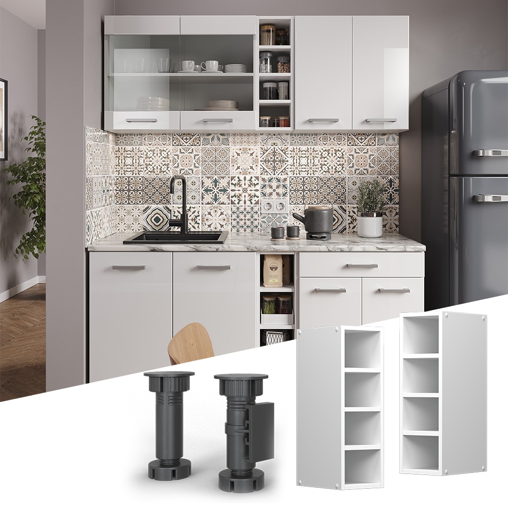 Vicco Regalh&auml;ngeschrank K&uuml;chenschrank K&uuml;chenzeile R-Line 20 cm Wei&szlig; F&auml;cher 