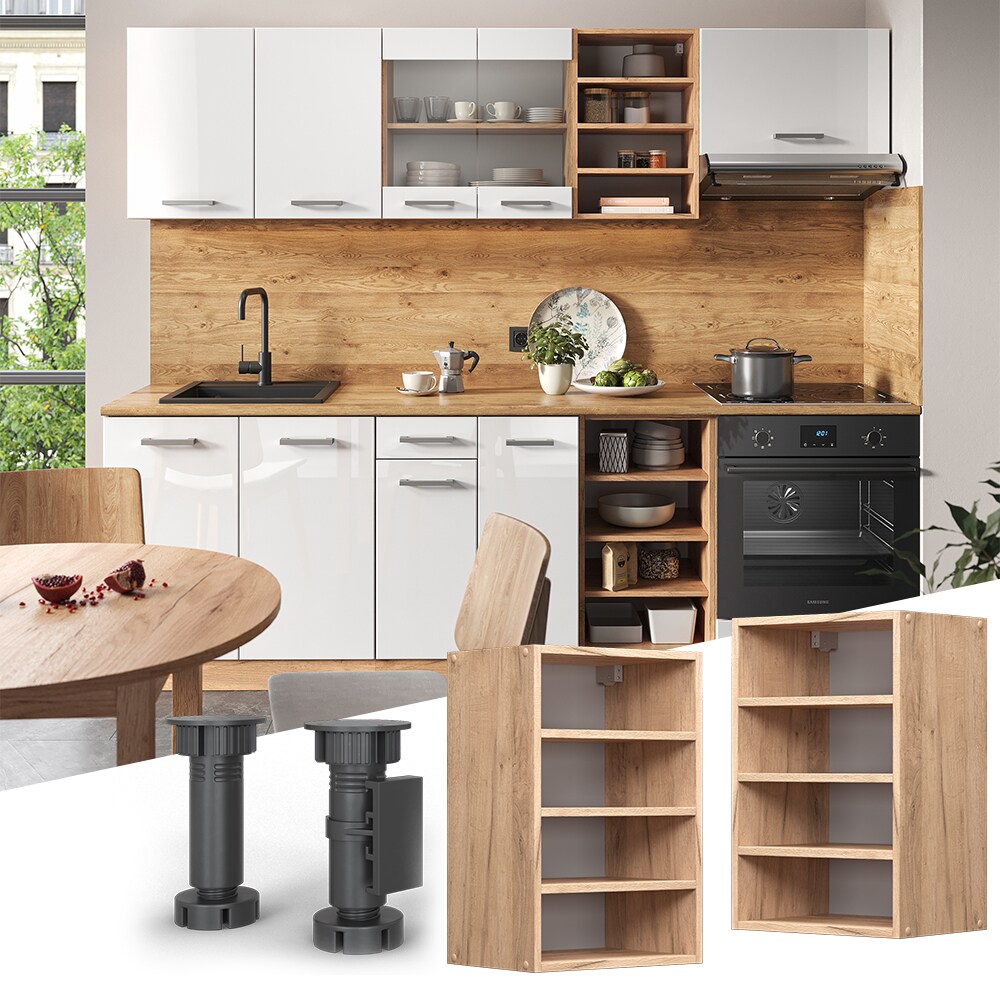 Vicco Regalh&auml;ngeschrank K&uuml;chenschrank K&uuml;chenzeile R-Line 40 cm Eiche F&auml;cher 