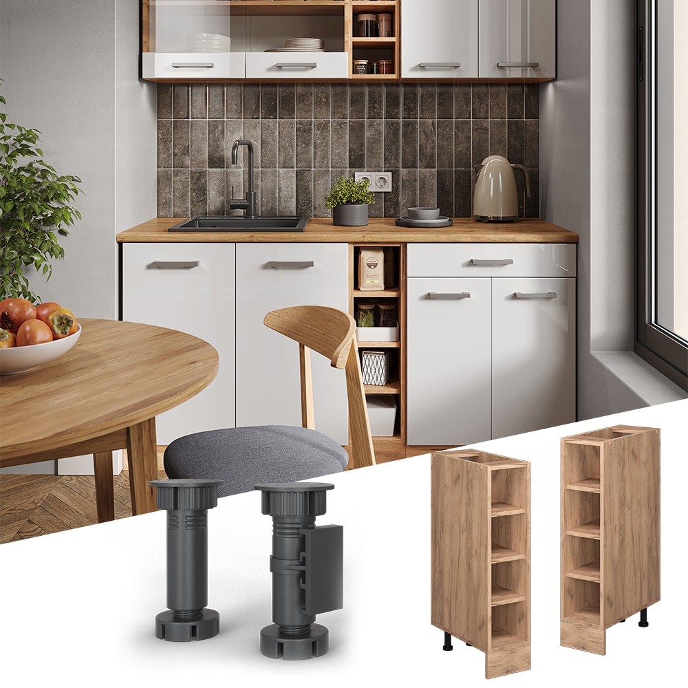 Vicco Regalunterschrank K&uuml;chenschrank K&uuml;chenzeile R-Line 20 cm Eiche F&auml;cher 