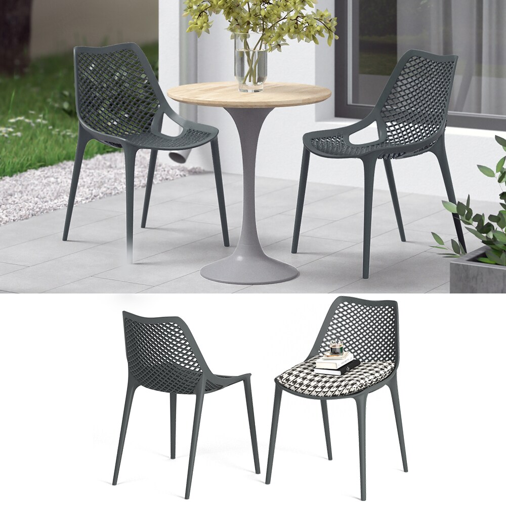 OK-Living Gartenstuhl Terrassenstuhl Balkonstuhl Einar grau Sitzschale 2er Set 