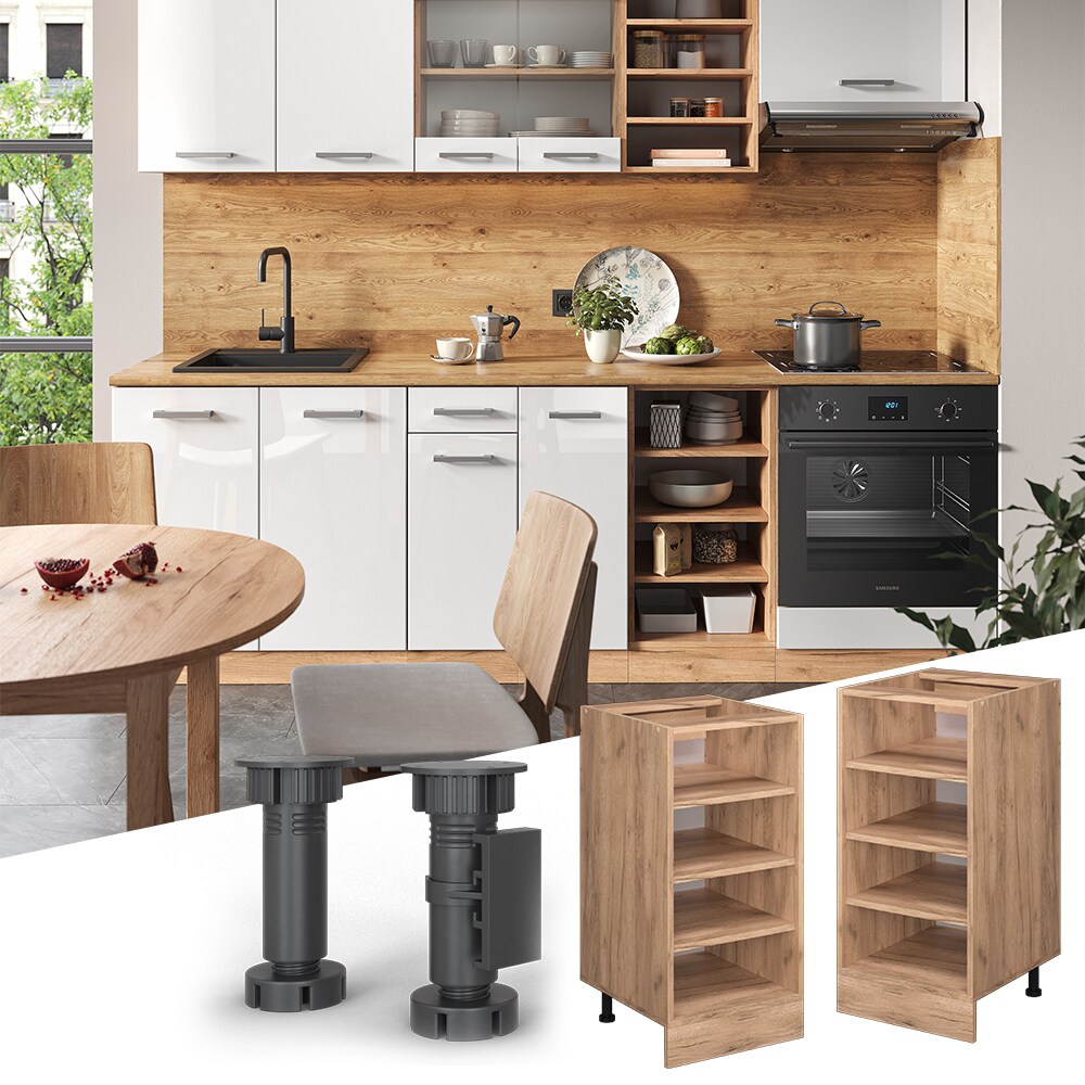 Vicco Regalunterschrank K&uuml;chenschrank K&uuml;chenzeile R-Line 40 cm Eiche F&auml;cher 