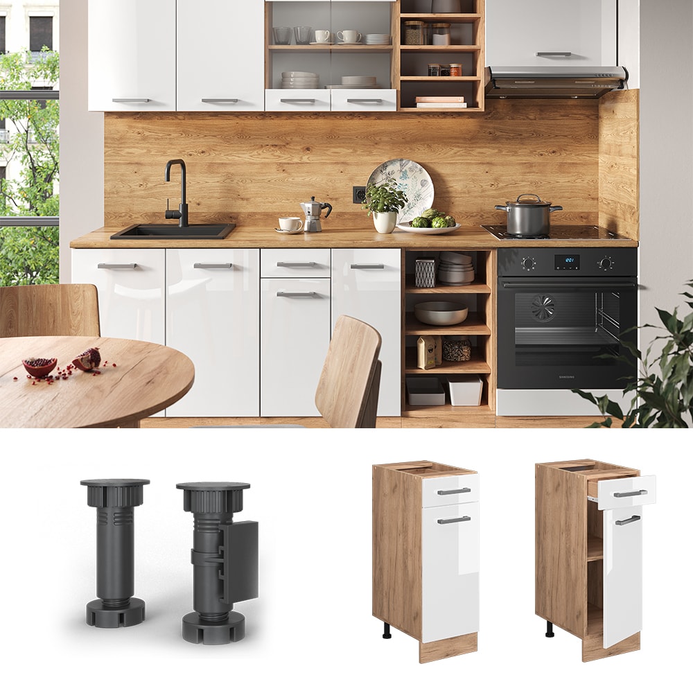 Vicco Schubunterschrank K&uuml;chenschrank K&uuml;chenzeile R-Line 30 cm Eiche Wei&szlig; T&uuml;r Schublade 