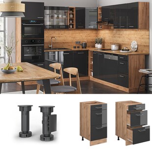Vicco Schubladenunterschrank Küchenschrank Küchenzeile R-Line 40 cm Eiche Anthrazit Schublade 
