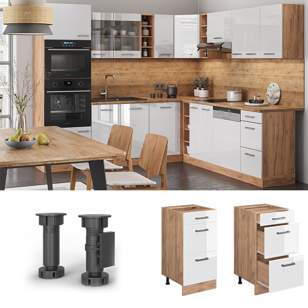 Vicco Schubladenunterschrank K&uuml;chenschrank K&uuml;chenzeile R-Line 40 cm Eiche Wei&szlig; Schublade 