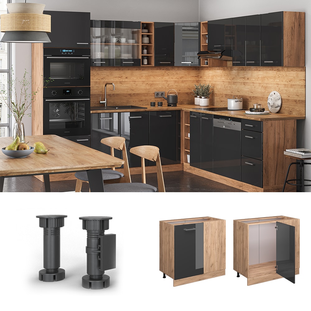 Vicco Eckunterschrank K&uuml;chenschrank K&uuml;chenzeile R-Line 86 cm Eiche Anthrazit T&uuml;r 