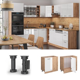 Vicco Eckunterschrank Küchenschrank Küchenzeile R-Line 86 cm Eiche Weiß Tür 