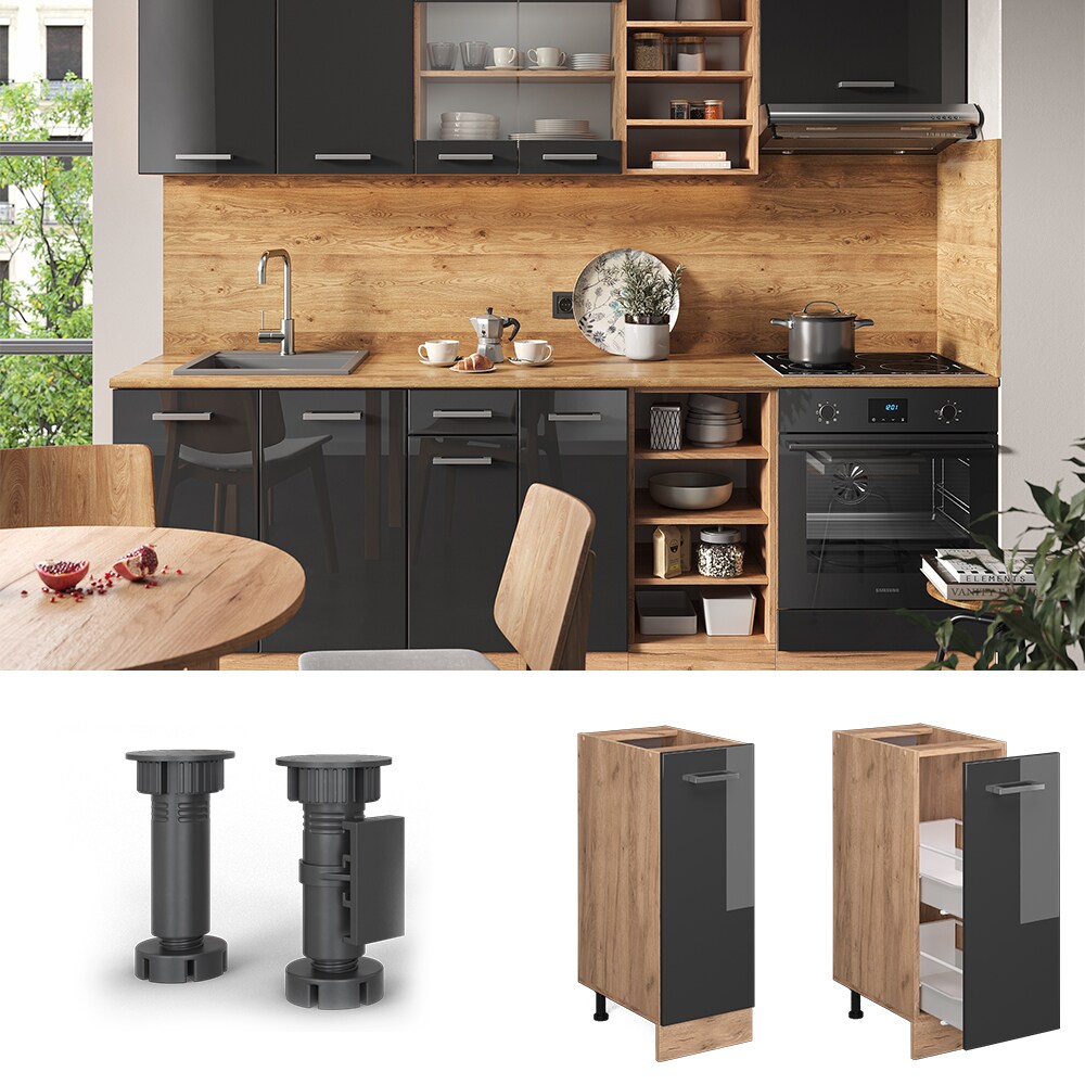 Vicco Apothekerunterschrank K&uuml;chenschrank K&uuml;chenzeile R-Line 30 cm Eiche Anthrazit 