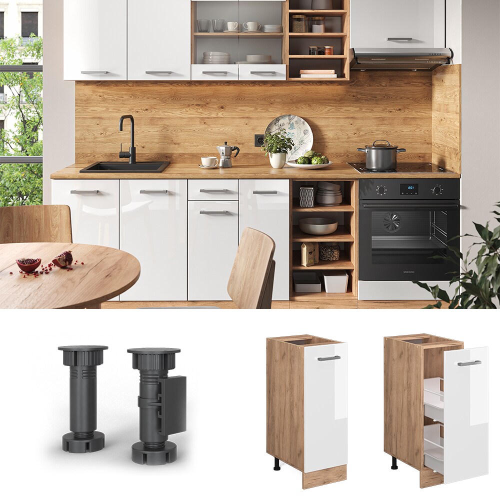 Vicco Apothekerunterschrank K&uuml;chenschrank K&uuml;chenzeile R-Line 30 cm Eiche Wei&szlig; 