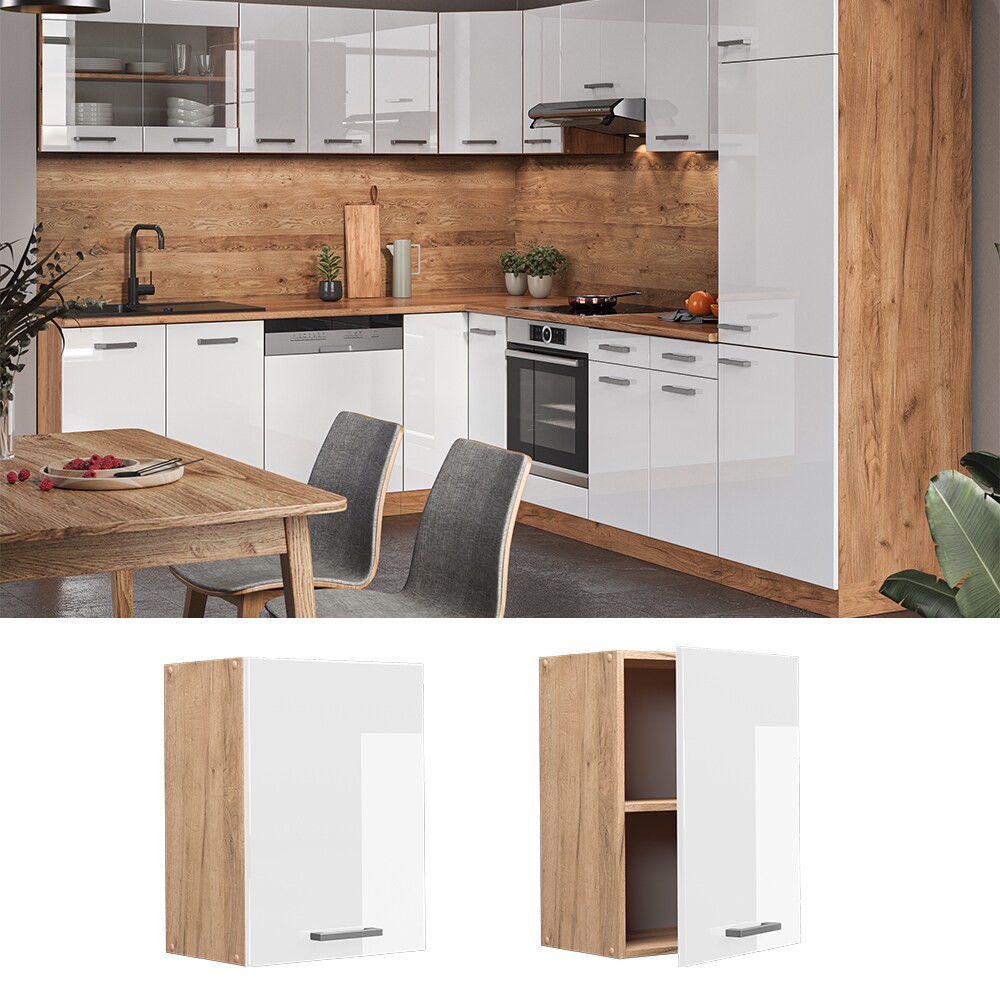 Vicco H&auml;ngeschrank K&uuml;chenschrank K&uuml;chenzeile R-Line 45 cm Eiche Wei&szlig; T&uuml;r F&auml;cher 