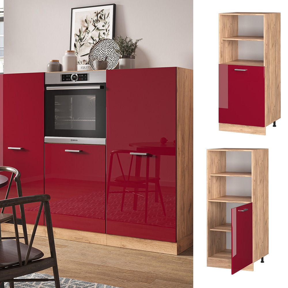 Vicco Backofenumbauschrank K&uuml;chenschrank K&uuml;chenzeile R-Line 60 cm Eiche Bordeaux kleine T&uuml;r 