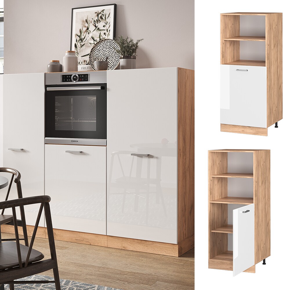 Vicco Backofenumbauschrank K&uuml;chenschrank K&uuml;chenzeile R-Line 60 cm Eiche Wei&szlig; kleine T&uuml;r 