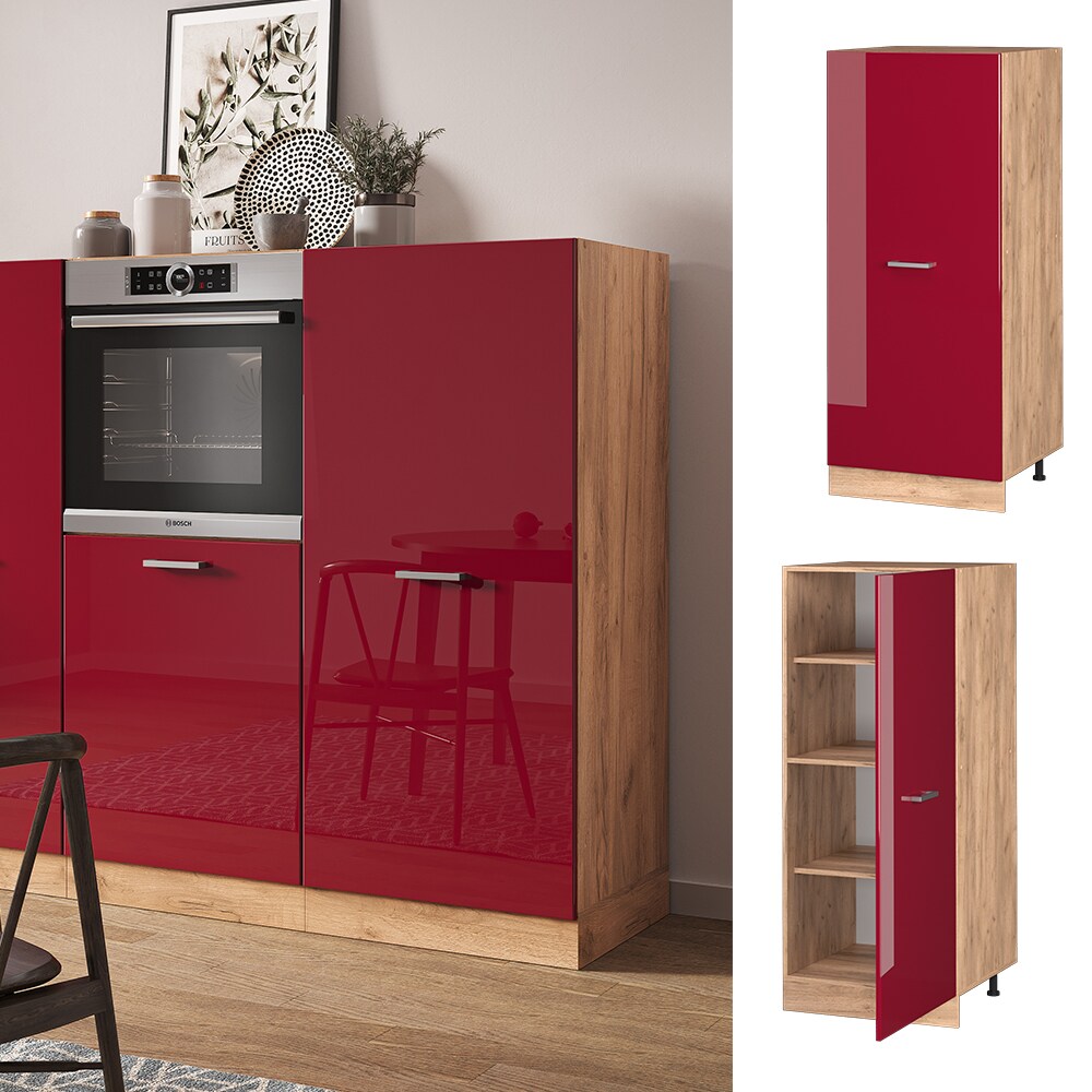 Vicco Backofenumbauschrank K&uuml;chenschrank K&uuml;chenzeile R-Line 60 cm Eiche Bordeaux gro&szlig;e T&uuml;r 