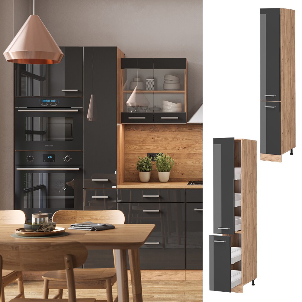 Vicco Apothekerhochschrank K&uuml;chenschrank K&uuml;chenzeile R-Line 30 cm Eiche Anthrazit 