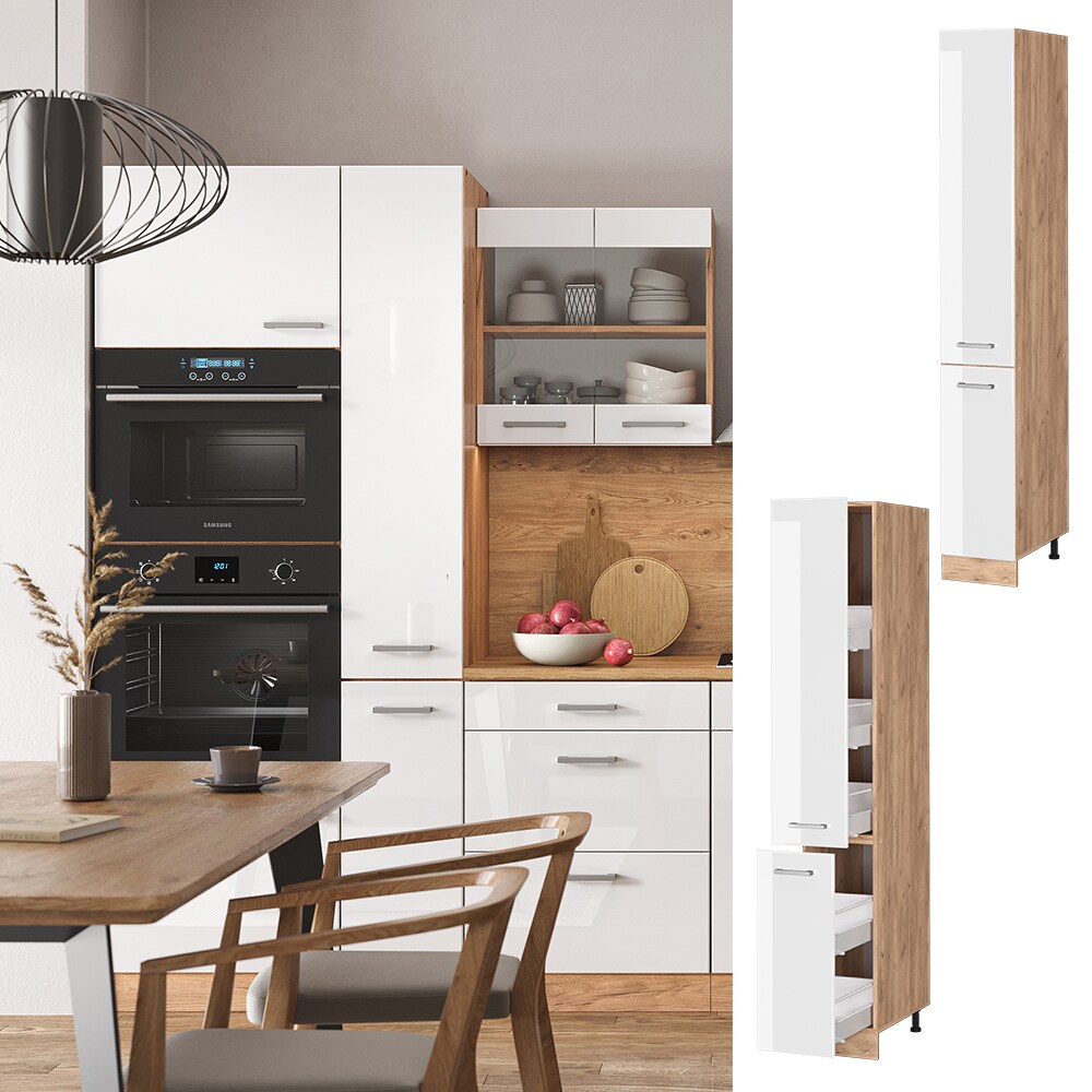 Vicco Apothekerhochschrank K&uuml;chenschrank K&uuml;chenzeile R-Line 30 cm Eiche Wei&szlig; 