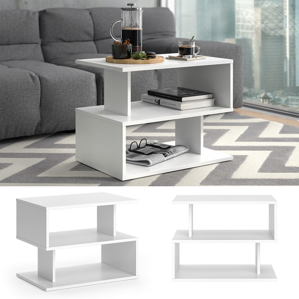Vicco Couchtisch Sofatisch Beistelltisch Shelby Wei&szlig; Wohnzimmertisch Ablage Fach 