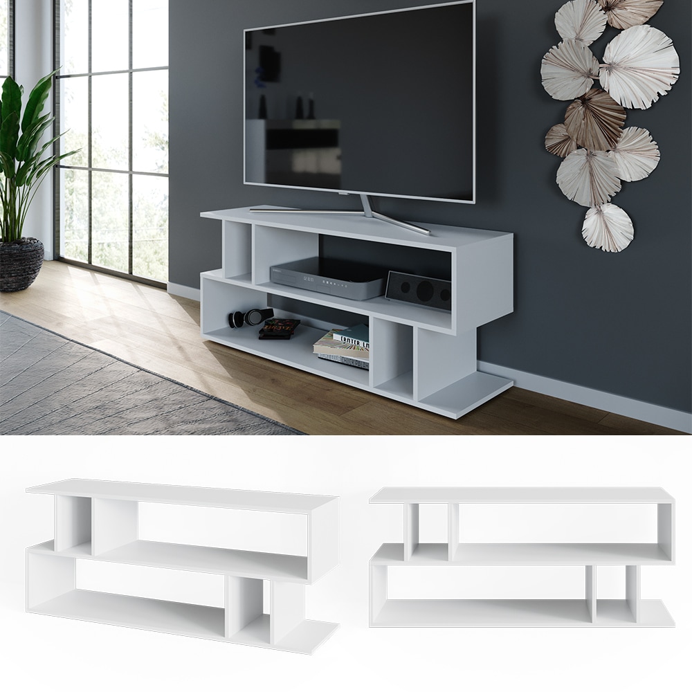 Vicco TV-Regal Fernsehregal Wohnzimmeregal Karel Wei&szlig; Lowboard TV-Tisch Ablage 