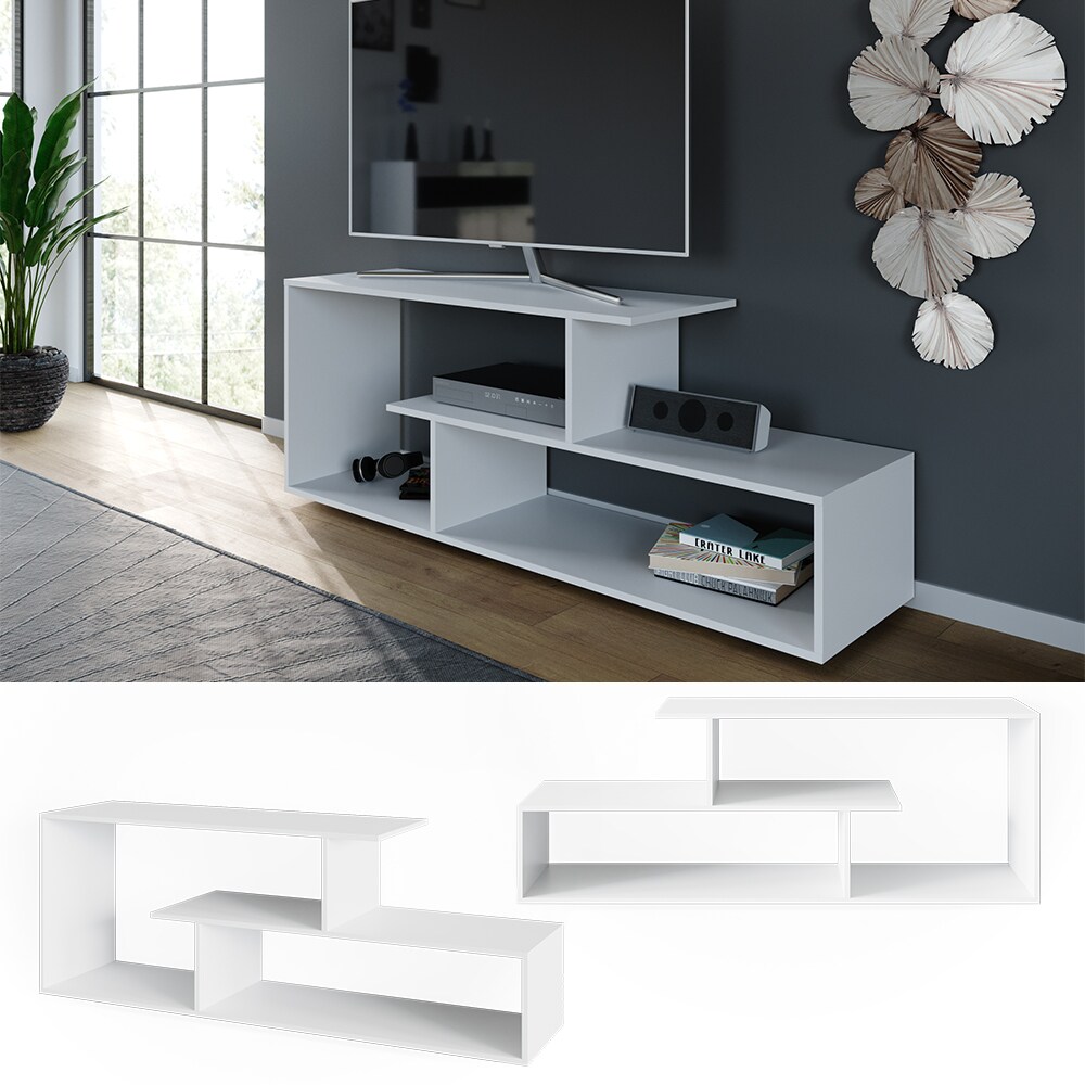 Vicco TV-Regal Fernsehregal Wohnzimmeregal Kristin Wei&szlig; Lowboard TV-Tisch Ablage 