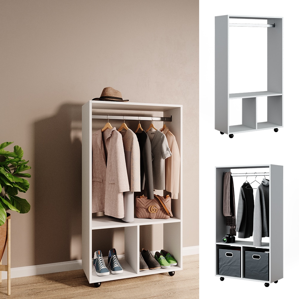 Vicco Garderobe Kleiderschrank Kleiderstange Sydney Wei&szlig; rollbar offen Fach 