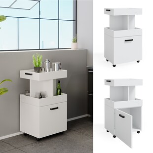Vicco Hausbar Minibar Getränkebar Kamber Weiß Tür rollbar Ablage Fach Regal 
