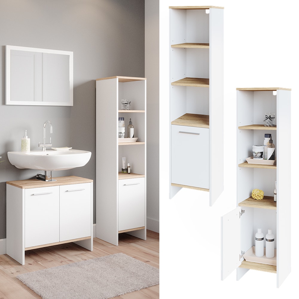 Vicco Hochschrank Badschrank Badezimmerschrank Elvio Wei&szlig; Sonoma Badm&ouml;bel F&auml;cher 