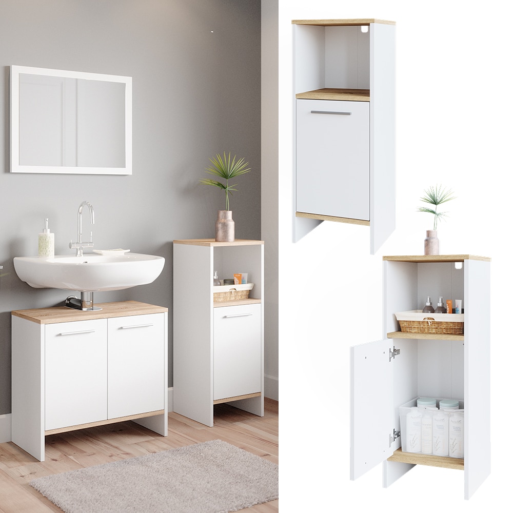 Vicco Midischrank Badschrank Badezimmerschrank Elvio Wei&szlig; Sonoma F&auml;cher Ablage 