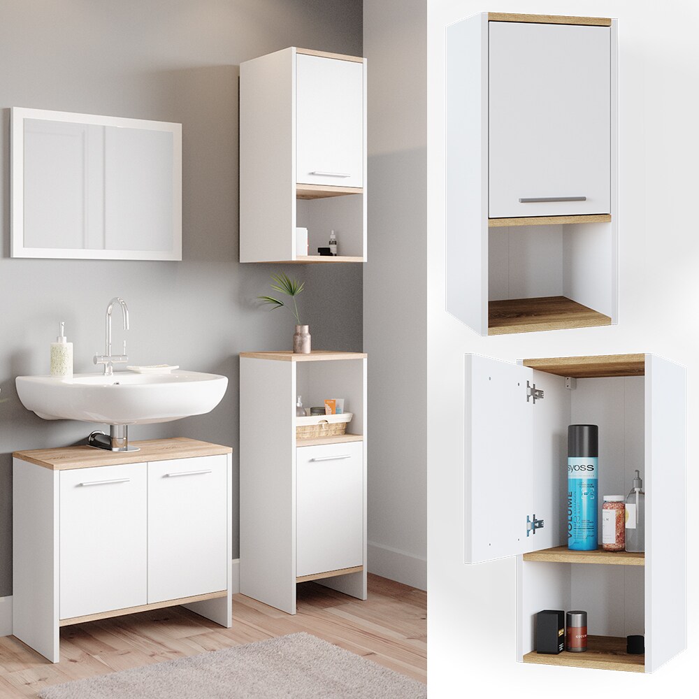Vicco H&auml;ngeschrank Badschrank Badezimmerschrank Elvio Wei&szlig; Sonoma F&auml;cher Ablage 