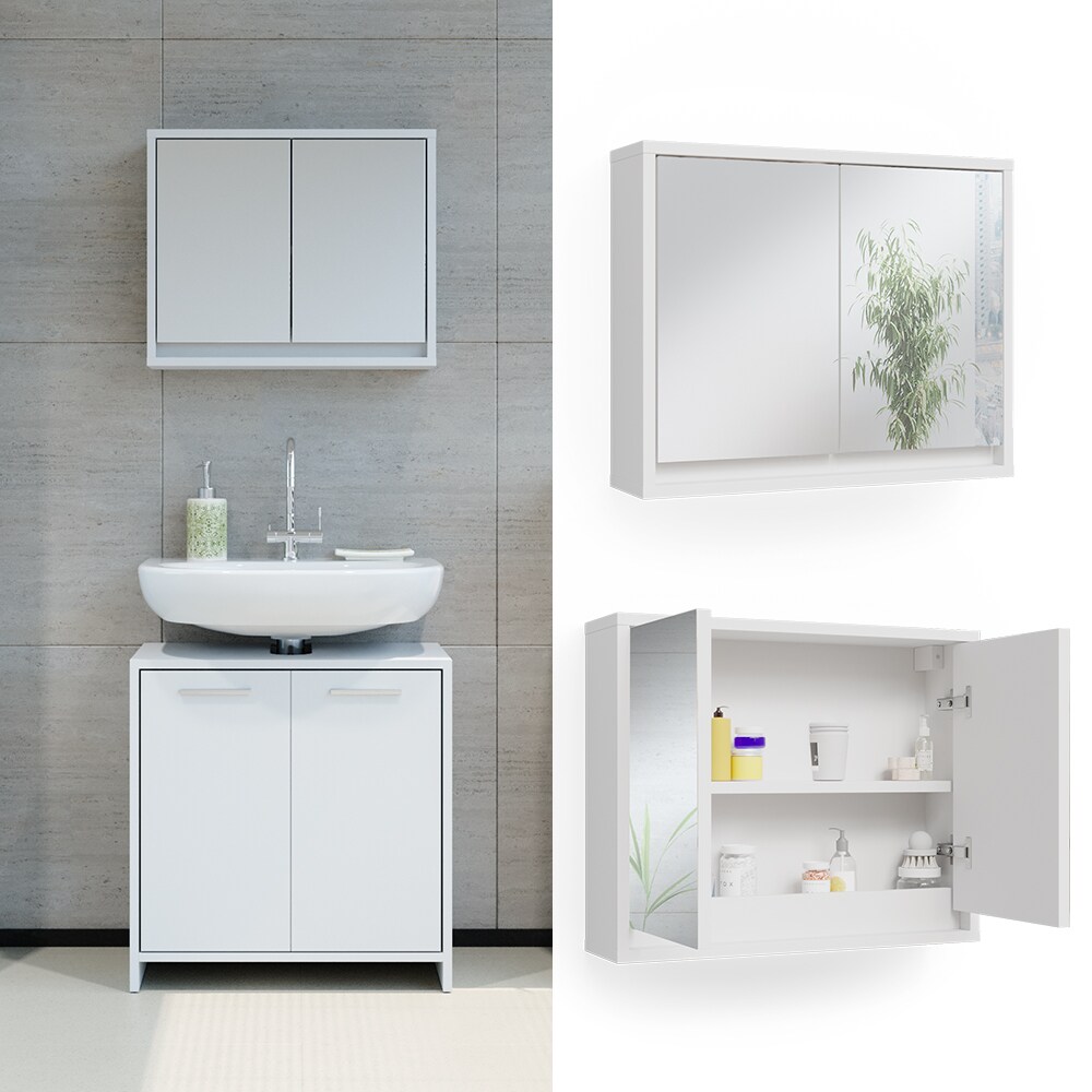 Vicco Spiegelschrank Badspiegelschrank Badschrank Mila Wei&szlig; Badspiegel Ablage 