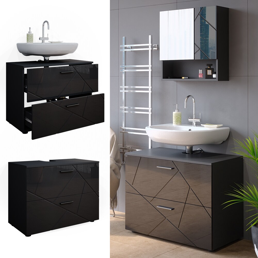 Vicco Waschtischunterschrank Badschrank Badezimmerschrank Irma Anthrazit 80 cm Hochglanz 