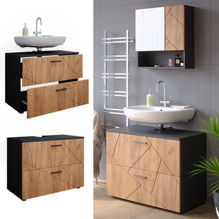 Vicco Waschtischunterschrank Badschrank Badezimmerschrank Irma Anthrazit Eiche 80 cm Hochglanz 