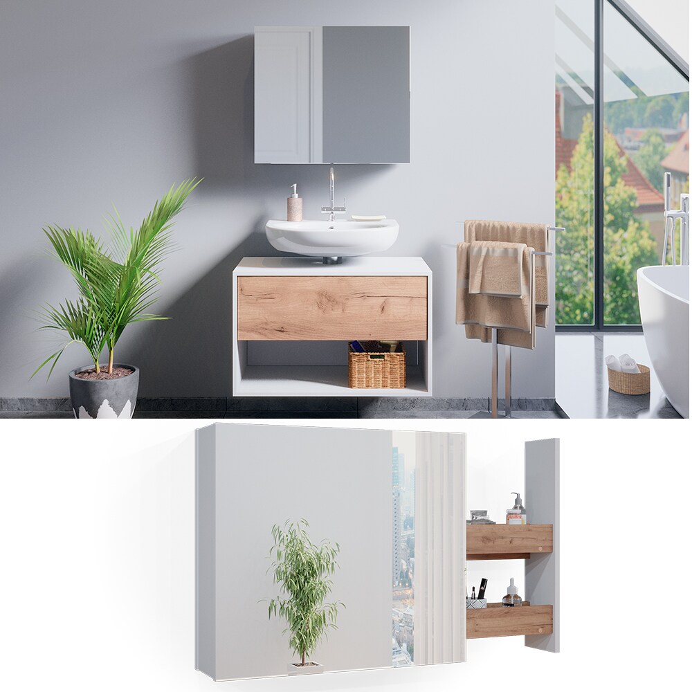 Vicco Spiegelschrank Badspiegel Wandspiegel Kate Wei&szlig; Eiche Spiegel Badm&ouml;bel 