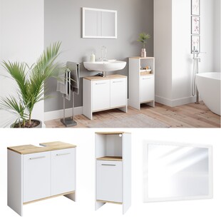 Vicco Badmöbelset Waschtischunterschrank Badspiegel Midischrank Elvio Weiß Sonoma Badmöbel 