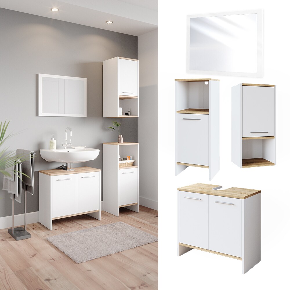 Vicco Badm&ouml;belset Waschtischunterschrank Badspiegel Midischrank H&auml;ngeschrank Elvio Wei&szlig; Sonoma 