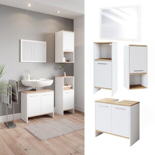Vicco Badmöbelset Waschtischunterschrank Badspiegel Midischrank Hängeschrank Elvio Weiß Sonoma 