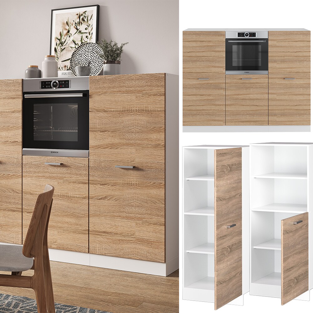 Vicco K&uuml;chenzeile K&uuml;chenblock Einbauk&uuml;che R-Line Wei&szlig; Sonoma Backofen K&uuml;chenschrank 