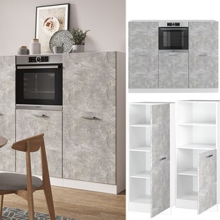 Vicco Küchenzeile Küchenblock Einbauküche R-Line Weiß Beton Backofen Küchenschrank 