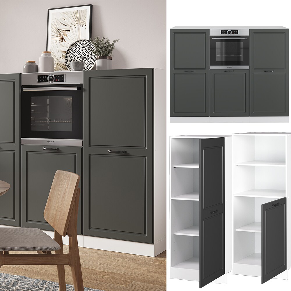 Vicco K&uuml;chenzeile K&uuml;chenblock Einbauk&uuml;che R-Line Landhaus Wei&szlig; Anthrazit Backofen 