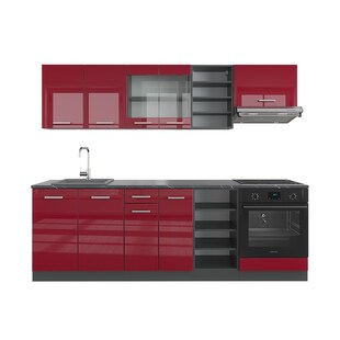Vicco Küchenzeile Küchenblock Einbauküche R-Line 240 cm Anthrazit Bordeaux Hochglanz Küche 