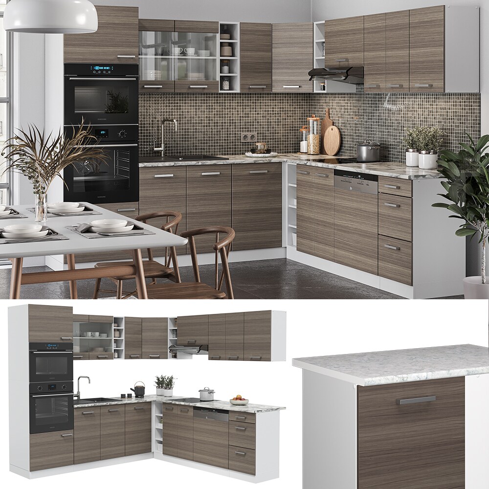 Vicco K&uuml;chenzeile Eckk&uuml;che Einbauk&uuml;che R-Line Ecke Wei&szlig; Edelgrau Arbeitsplatte 