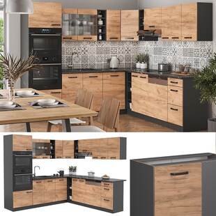 Vicco Küchenzeile Eckküche Einbauküche R-Line Ecke Anthrazit Eiche Küchenblock 